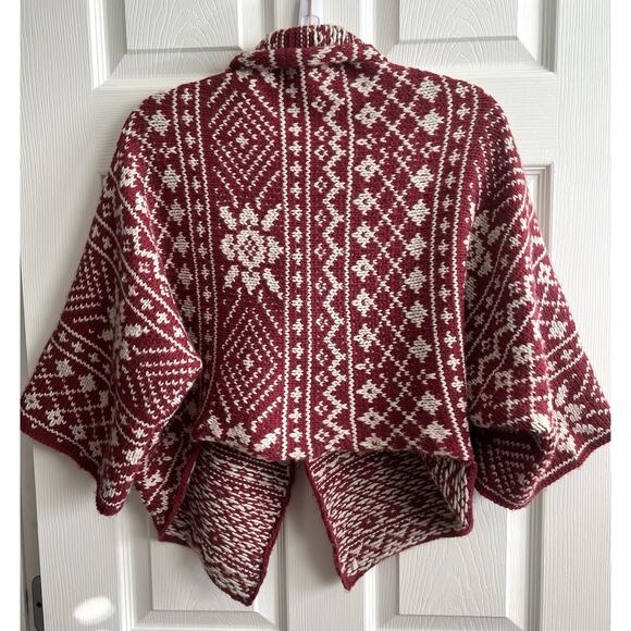 CABI Red Nordic Fair Isle Wool Blend Cropped Cardigan Shrug - Picture 9 of 16